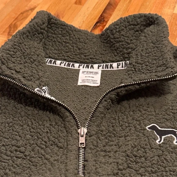 PINK Victoria's Secret Forest Green Sherpa Quarter Zip M - Picture 4 of 7